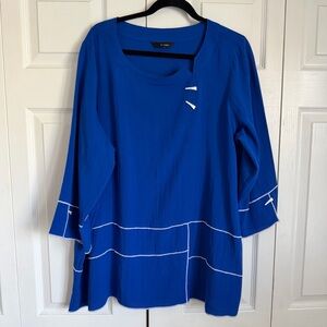 Ali Miles Tunic Top Womens Plus Blue Contrast Trim 3/4 Sleeve Lagenlook Artsy
